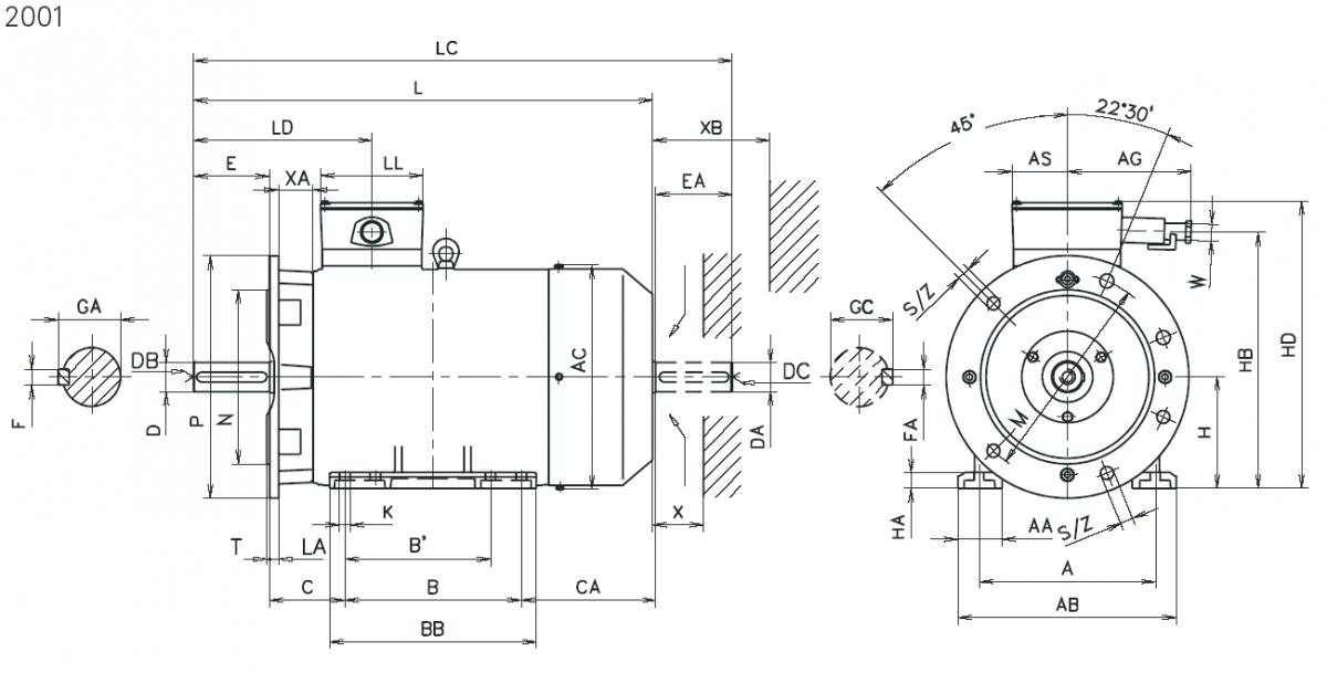 Габаритные и присоединительные размеры электродвигателя AKM с 71 по 200 габарит (фланец)